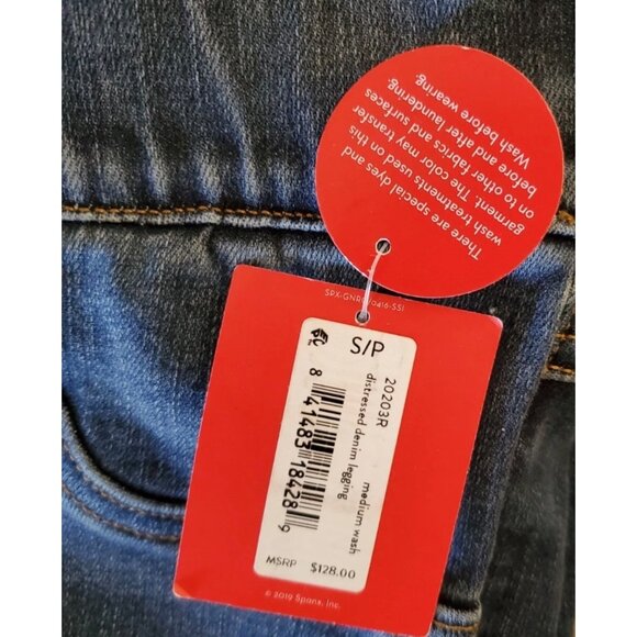 Spanx Distressed Denim Ankle Leggings Raw Hem Medium Wash Size S - Picture 10 of 11